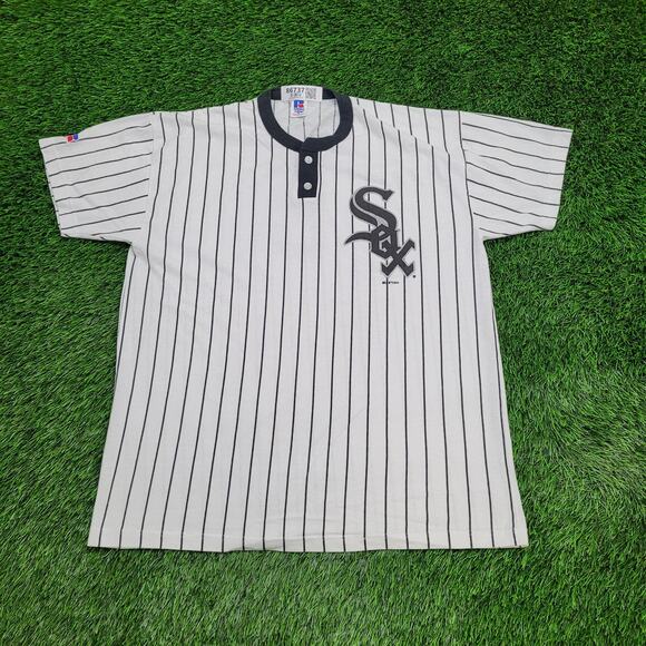 Vintage Chicago White-Sox Henley Shirt XL 23x29 Striped - Picture 1 of 13